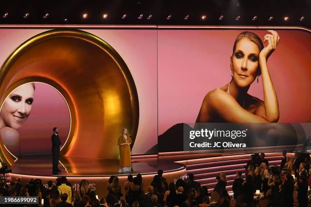 Celine Dion speaks onstage during the 66th GRAMMY Awards at Crypto.com Arena on February 04, 2024 in Los Angeles, California.