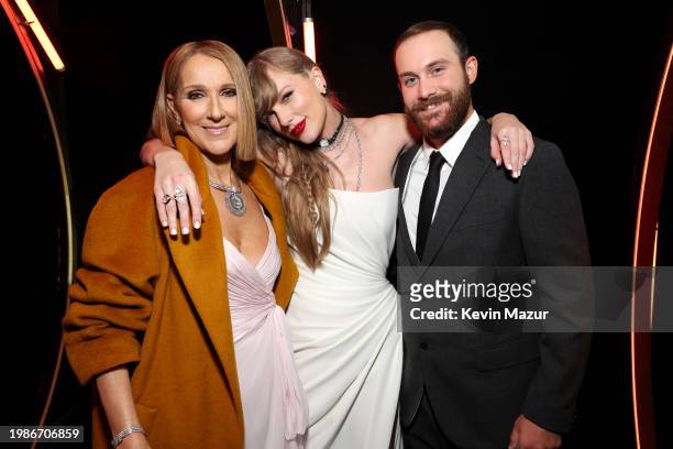Céline Dion, Taylor Swift and Rene-Charles Angelil attend the 66th GRAMMY Awards at Crypto.com Arena on February 04, 2024 in Los Angeles, California.
