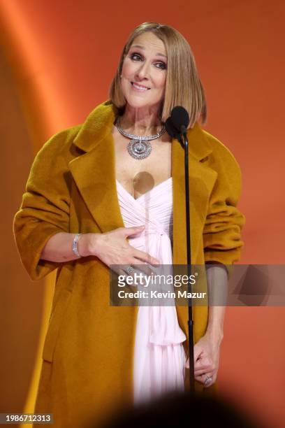 Celine Dion speaks onstage during the 66th GRAMMY Awards at Crypto.com Arena on February 04, 2024 in Los Angeles, California.