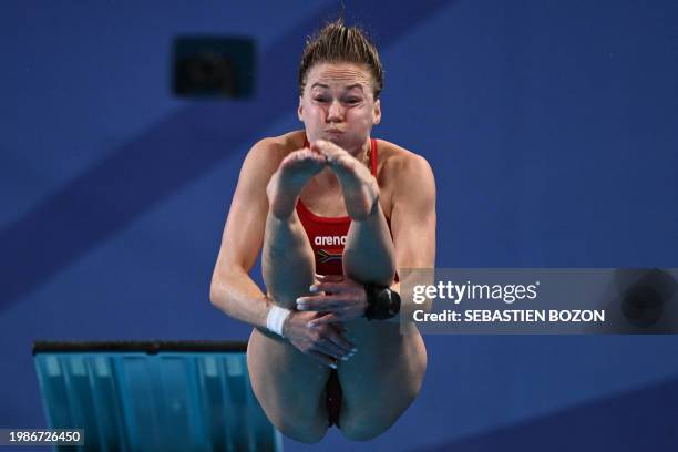 South Africa's Julia Vincent competes in the preliminary round of the women's 3m springboard diving event during the 2024 World Aquatics...