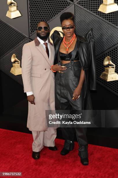 Obi and Folake Olowofoyeku attend the 66th GRAMMY Awards at Crypto.com Arena on February 04, 2024 in Los Angeles, California.