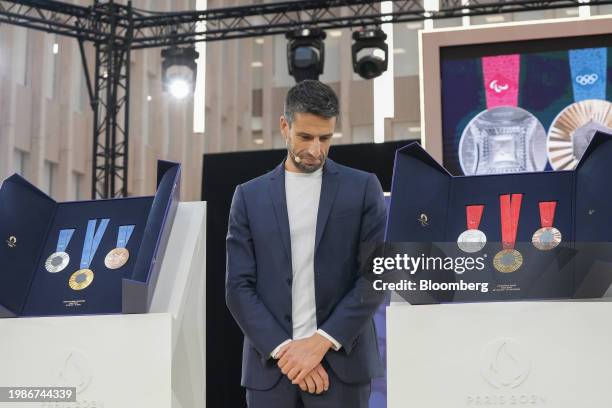 Tony Estanguet, president of the Paris 2024 Olympic and Paralympic games, during an unveiling of Chaumet-designed Paris 2024 Olympic and Paralympic...