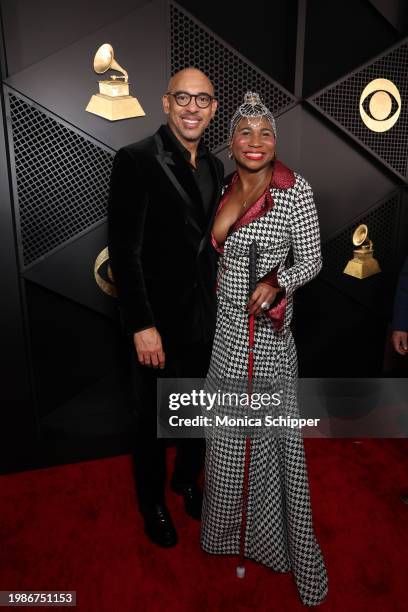 Harvey Mason jr., CEO of The Recording Academy, and Lachi attend the 66th GRAMMY Awards at Crypto.com Arena on February 04, 2024 in Los Angeles,...