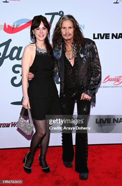 Zooey Deschanel and Steven Tyler attend the Jam for Janie GRAMMY Awards Viewing Party presented by Live Nation at Hollywood Palladium on February 04,...