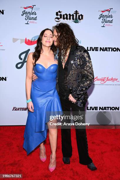 Steven Tyler and Aimee Preston attend the Jam for Janie GRAMMY Awards Viewing Party presented by Live Nation at Hollywood Palladium on February 04,...