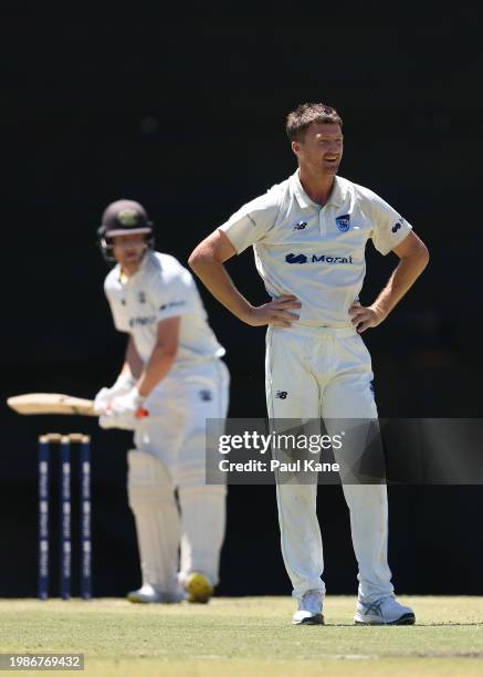 Jackson Bird of New South Wales looks on during the Sheffield Shield match between Western Australia and New South Wales at WACA, on February 05 in...