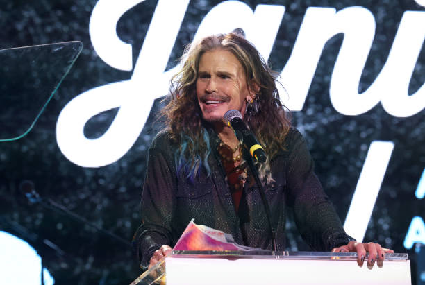 Steven Tyler speaks onstage the Jam for Janie GRAMMY Awards Viewing Party presented by Live Nation at Hollywood Palladium on February 04, 2024 in Los...