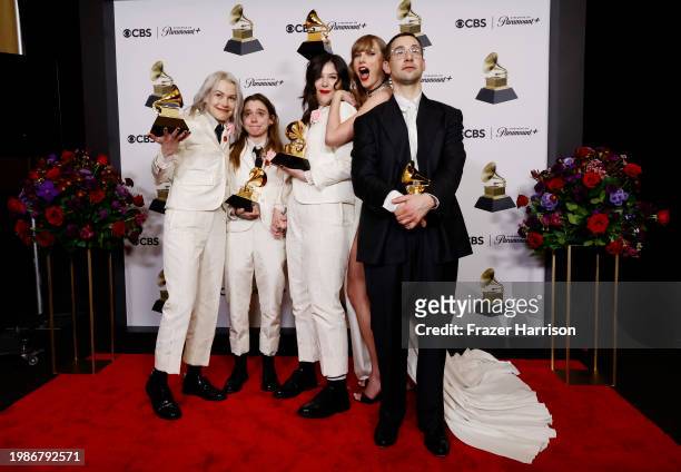 Phoebe Bridgers, Julien Baker, and Lucy Dacus of Boygenius, winners of the "Best Rock Performance" award for "Not Strong Enough", the "Best Rock...