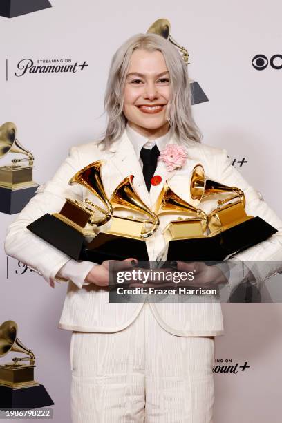Phoebe Bridgers, winner of the "Best Rock Performance" award for "Not Strong Enough", the "Best Rock Song" award for “Not Strong Enough”, the "Best...