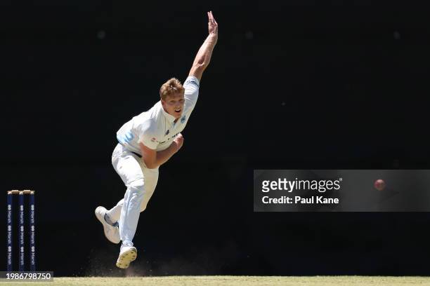 Jack Edwards of New South Wales bowls during the Sheffield Shield match between Western Australia and New South Wales at WACA, on February 05 in...