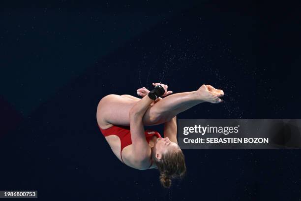 South Africa's Julia Vincent competes in the preliminary round of the women's 3m springboard diving event during the 2024 World Aquatics...