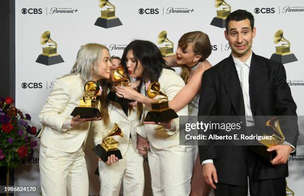 Phoebe Bridgers, Julien Baker, and Lucy Dacus of Boygenius, winner of the "Best Rock Performance" award for "Not Strong Enough", the "Best Rock Song"...