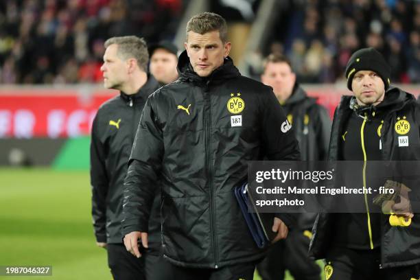 Assistant coach Sven Bender of Borussia Dortmund looks on ahead of the Bundesliga match between 1. FC Heidenheim 1846 and Borussia Dortmund at...