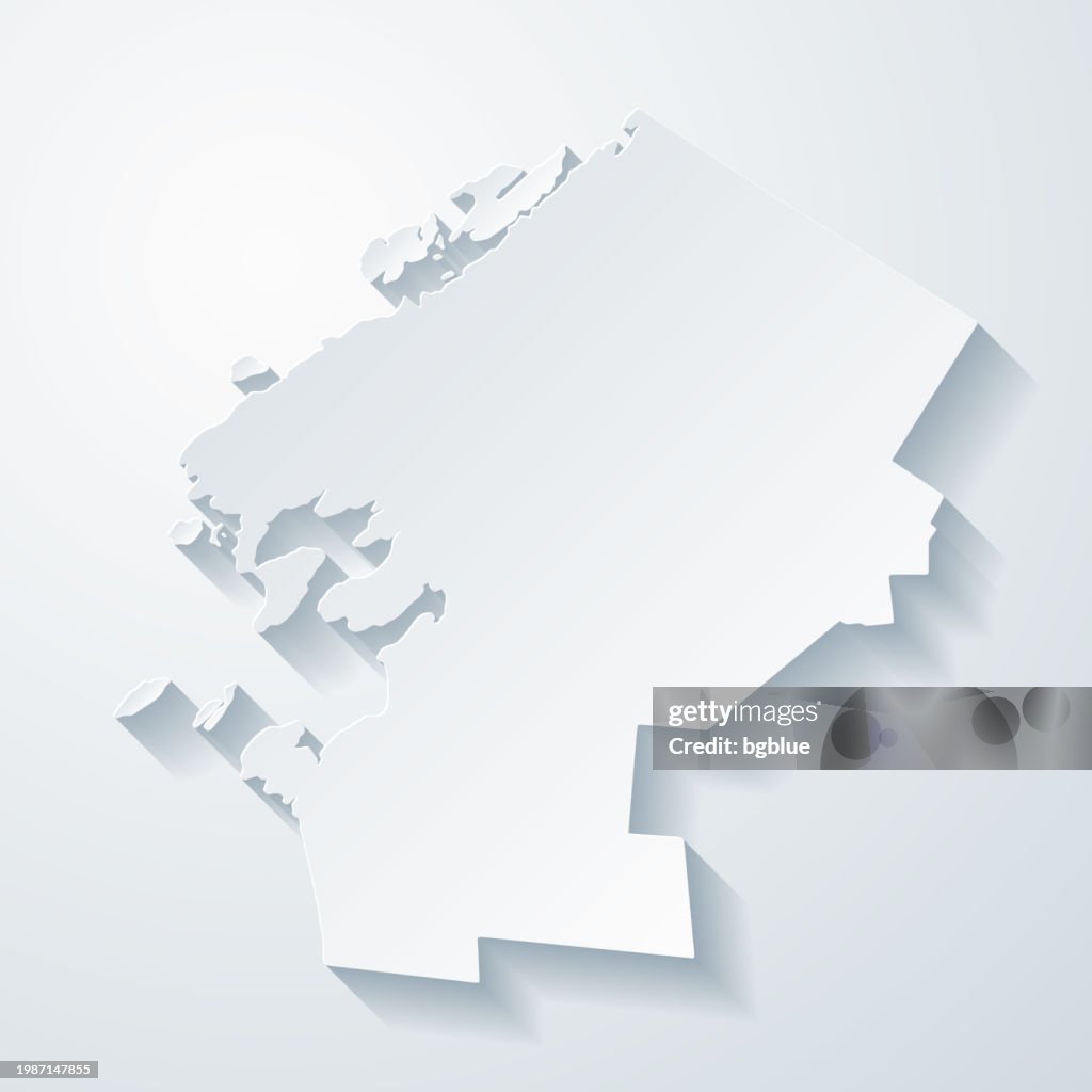 Jefferson County, New York. Map with paper cut effect on blank background