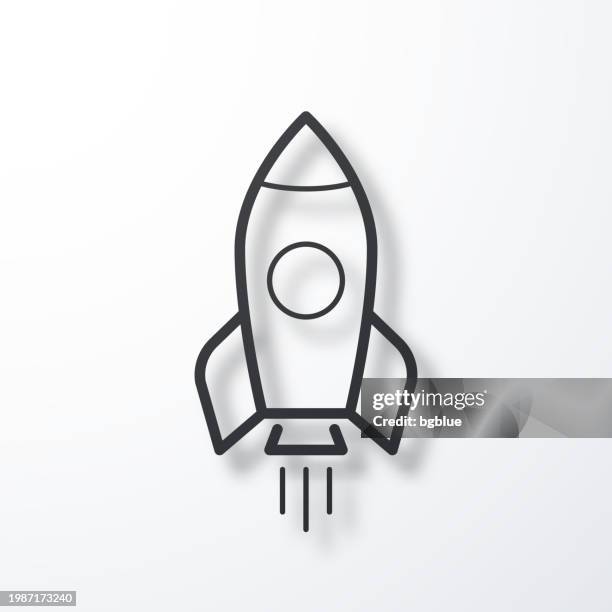 rocket. line icon with shadow on white background - ship on fire stock illustrations