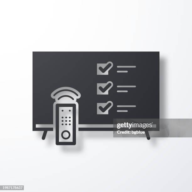 tv with checklist. icon with shadow on white background - remote control white background stock illustrations