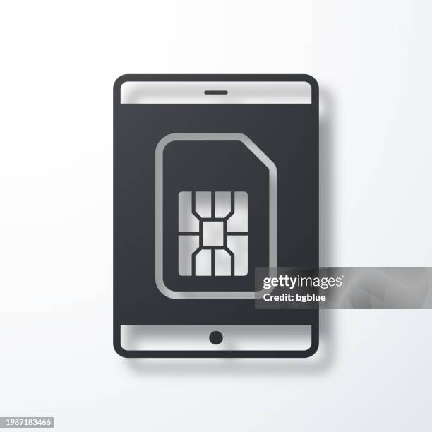 tablet pc with sim card. icon with shadow on white background - using tablet close up stock illustrations