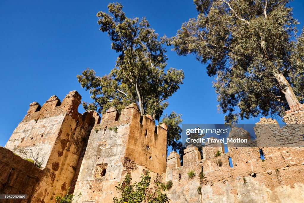 Kasbah Museum wall structure with blue sky at Place Outa El Hamam square, Chefchaouen, Morocco