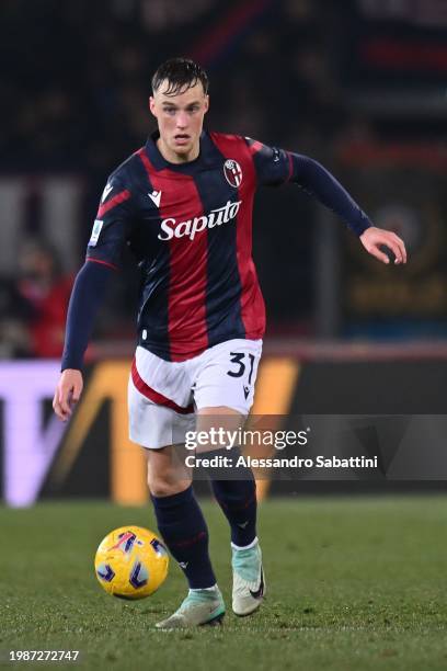 Sam Beukema of Bologna FC in action during the Serie A TIM match between Bologna FC and US Sassuolo at Stadio Renato Dall'Ara on February 03, 2024 in...