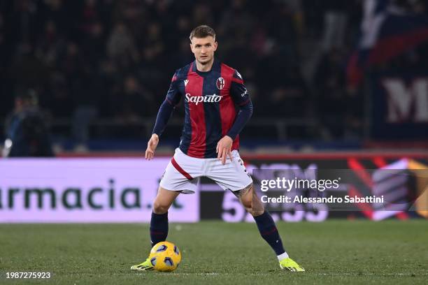 Stefan Posch of Bologna FC in action during the Serie A TIM match between Bologna FC and US Sassuolo at Stadio Renato Dall'Ara on February 03, 2024...