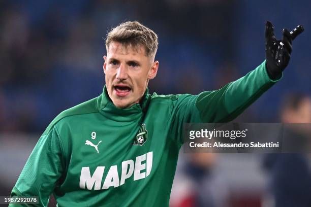 Andrea Pinamonti of US Sassuolo looks on during the Serie A TIM match between Bologna FC and US Sassuolo at Stadio Renato Dall'Ara on February 03,...