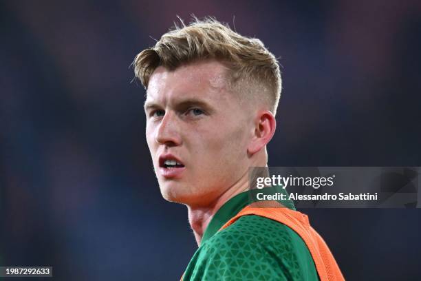 Josh Doig of US Sassuolo looks on during the Serie A TIM match between Bologna FC and US Sassuolo at Stadio Renato Dall'Ara on February 03, 2024 in...