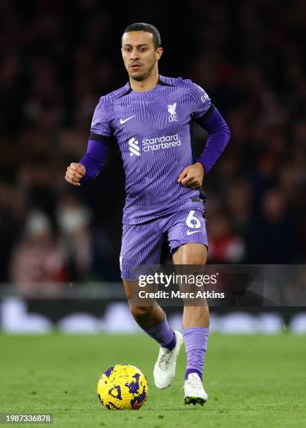 Thiago Alcantara of Liverpool during the Premier League match between Arsenal FC and Liverpool FC at Emirates Stadium on February 04, 2024 in London,...