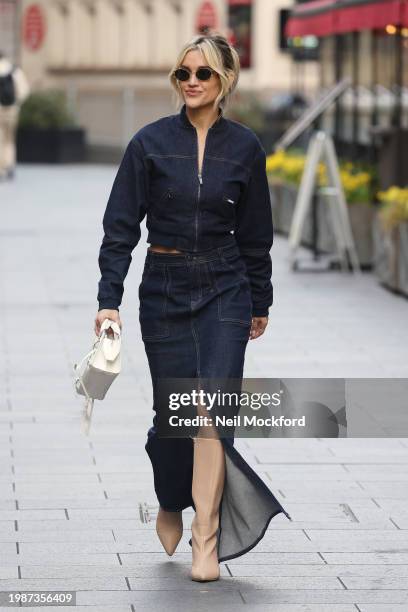 Ashley Roberts leaving Heart Breakfast Radio Studios on February 05, 2024 in London, England.