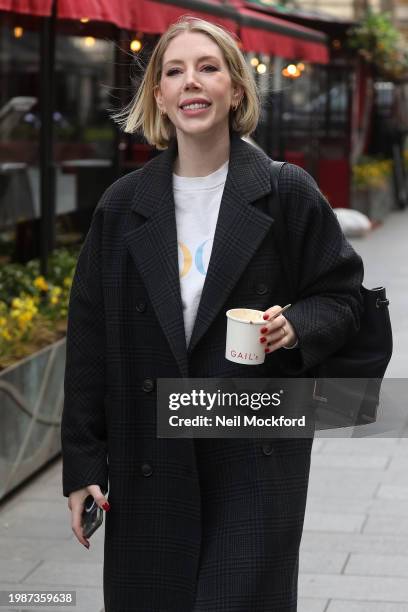 Katherine Ryan arriving at Capital Breakfast Radio Studios on February 05, 2024 in London, England.