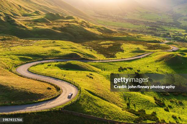 edale valley winding road in the peak district. uk - peak district national park stock pictures, royalty-free photos & images