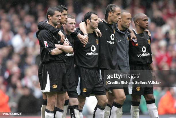 May 21: Roy Keane, Cristiano Ronaldo, Wayne Rooney, Rio Ferdinand, Mikael Silvestre and Quinton Fortune of Manchester United watching Penalty shoot...