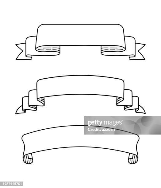 ilustraciones, imágenes clip art, dibujos animados e iconos de stock de conjunto de banners de cinta de pergamino dibujados a mano - pancarta