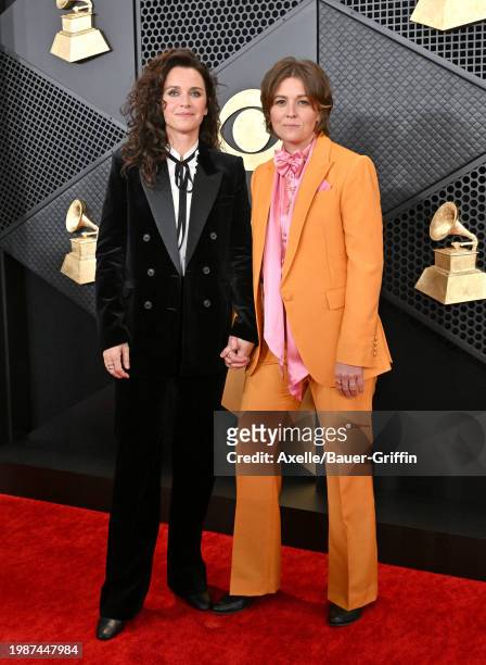 Catherine Shepherd and Brandi Carlile attend the 66th GRAMMY Awards at Crypto.com Arena on February 04, 2024 in Los Angeles, California.