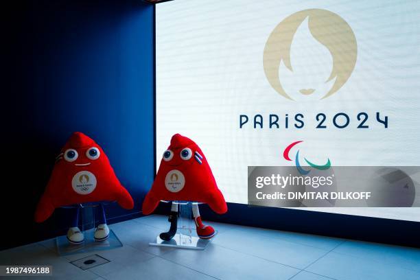 Official Olympic Phryges mascots are displayed in the headquarters of the Paris 2024 Organising Committee for the Olympic and Paralympic Games, in...