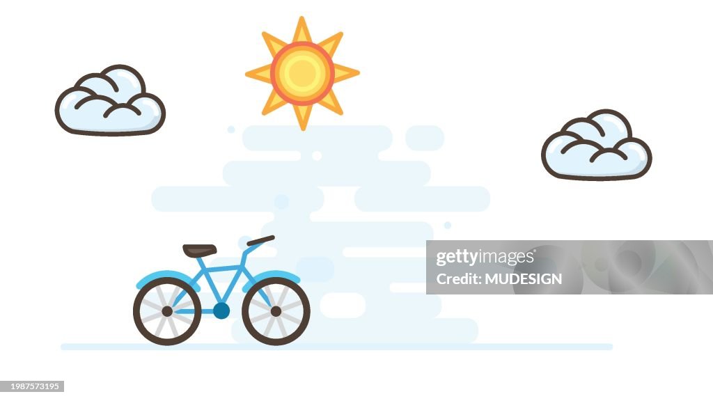 Summer clipart with bicycle. Emoji illustration