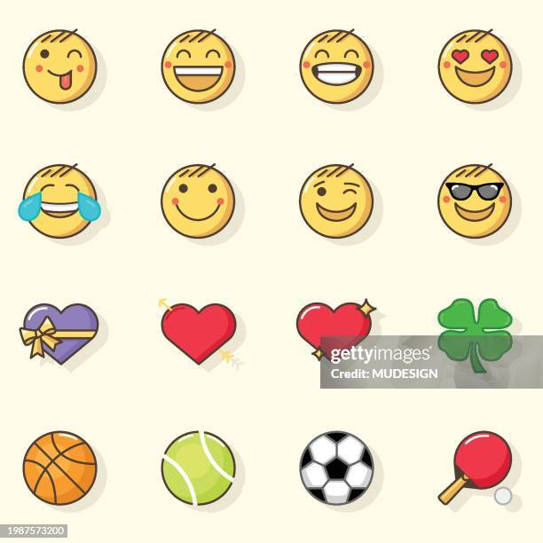 emoticon icon set - panting stock illustrations