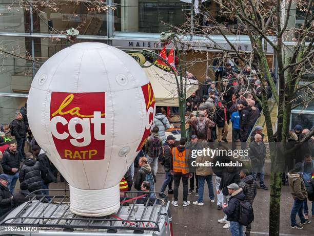 Maintenance workers gather to stage demonstration with demanding pay rise to keep up with inflation in Paris, France on February 08, 2024. Hundreds...