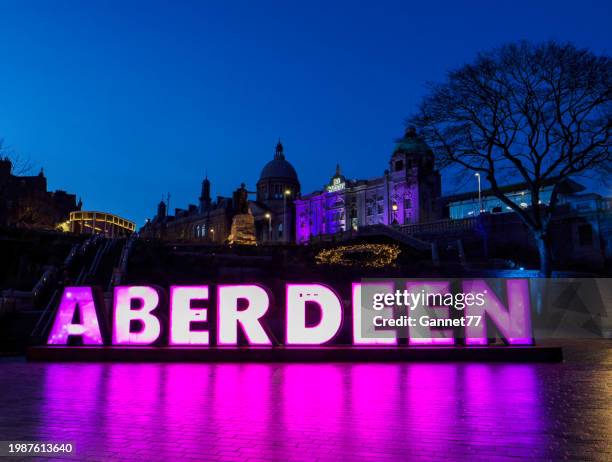 night view from union terrace gardens, aberdeen, scotland - aberdeen stock pictures, royalty-free photos & images
