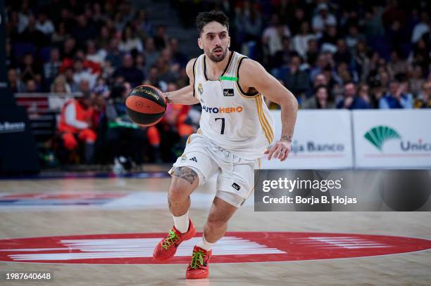 Facu Campazzo of Real Madrid in action during Liga Endesa match between Real Madrid and Basquet Girona at WiZink Center on February 04, 2024 in...