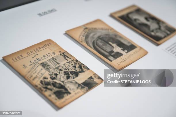 Magazines are displayed during a preview of the exhibition "My Verses Are like Dynamite" Curt Bloch's Het Onderwater Cabaret at the Jewish Museum in...