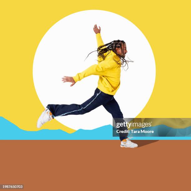 man jumping forward - square interior stock pictures, royalty-free photos & images