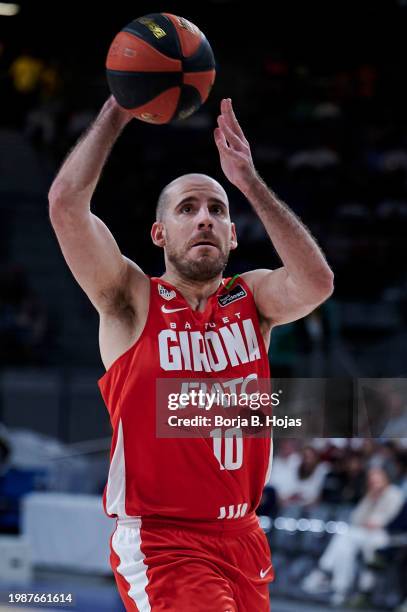 Quino Colom of Basquet Girona in action during Liga Endesa match between Real Madrid and Basquet Girona at WiZink Center on February 04, 2024 in...