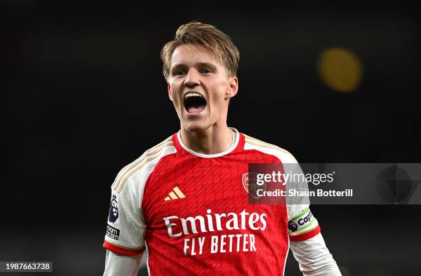 Martin Odegaard of Arsenal during the Premier League match between Arsenal FC and Liverpool FC at Emirates Stadium on February 04, 2024 in London,...