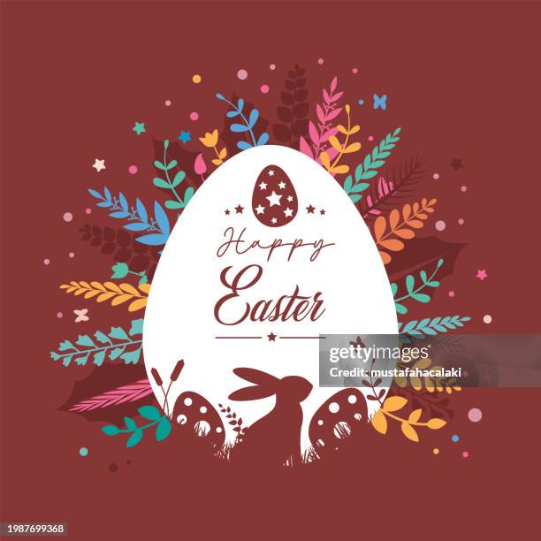 easter card with happy easter wishes and colourful foliage - easter stock illustrations