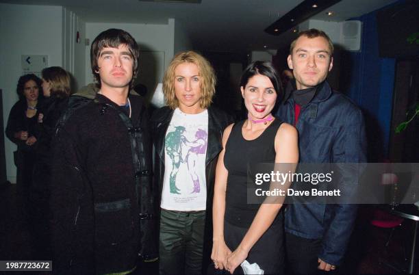English musician Noel Gallagher with partner Meg Mathews, English actress Sadie Frost and English actor Jude Law attend the after party for the...