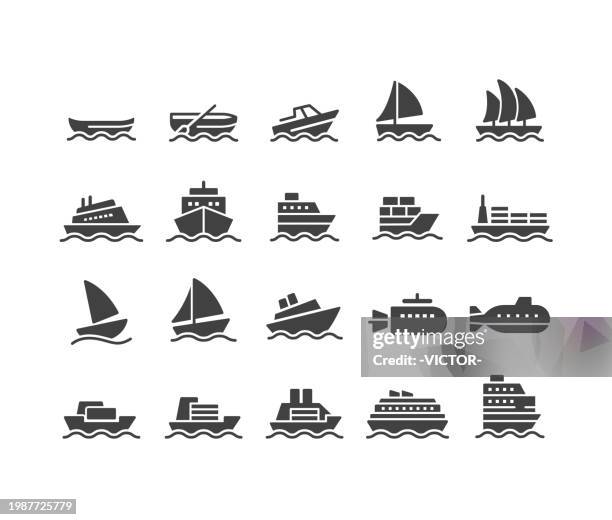 ship and boat icons - classic series - tugboat stock illustrations