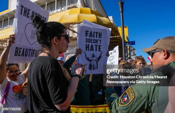 Community members of Eagle Pass, TX gather outside of Shelby park to protest the closing of Shelby park, the militarization of their community, the...