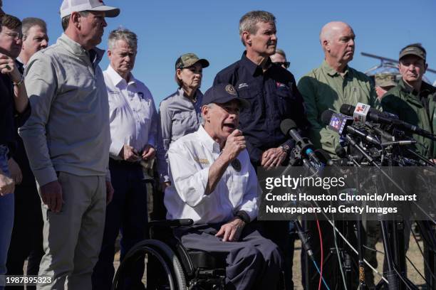Texas Gov. Greg Abbott and fellow Governors hold a press conference along the Rio Grande at the U.S.-Mexico border to discuss Operation Lone Star and...