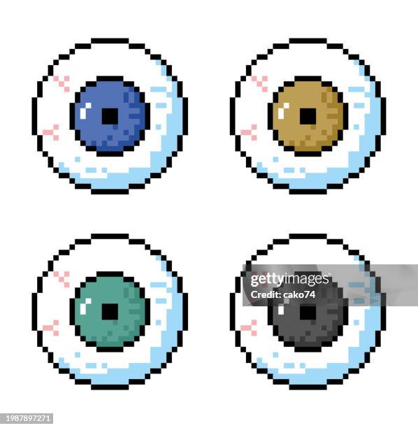 eyes of different colors pixel style - pixel art stock illustrations