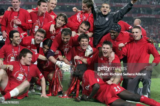 May 25: Liverpool Team, Djimi Traore, Xabi Alonso, Sami Hyypia, Jerzy Dudek, Jamie Carragher, Steve Finnan, Milan Baros, Luis Garcia, Josemi, Antonio...